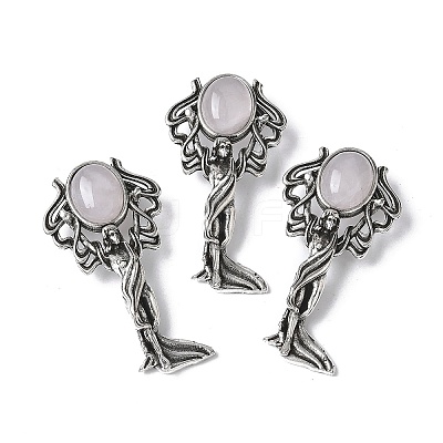 Angel Brass Natural Rose Quartz Pendants KK-D361-02AS-19-1