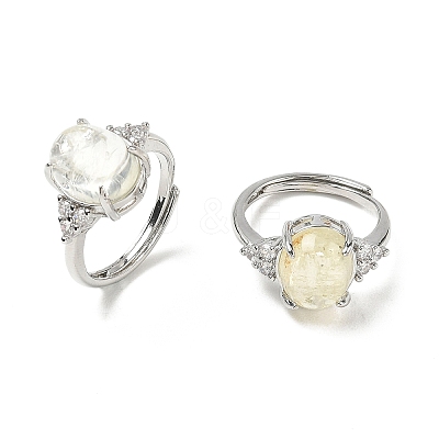 Brass Micro Pave Cubic Zirconia with Natural & Synthetic Gemstone Cuff Open Rings RJEW-T035-01P-M-1