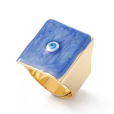 Square Enamel with Evil Eye Wide Band Finger Rings RJEW-A014-02G-04-1