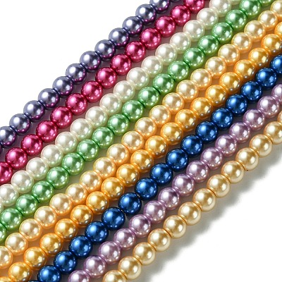 Eco-Friendly Dyed Glass Pearl Round Bead Strands HY-A008-6mm-M-1
