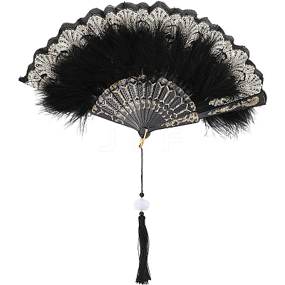 Plastic & Feather Fan Staves Design AJEW-WH20064-47A-1