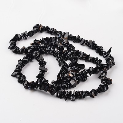 Nuggets Dyed & Heated Natural Black Agate Beads Strands G-M344-13-1
