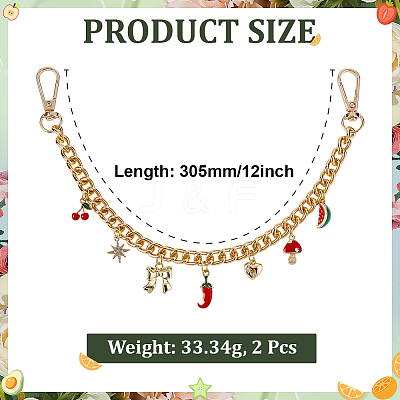 2Pcs Alloy Enamel Red Hot Pepper Mushroom Charm Aluminum Curb Chain Bag Decorative Chains HJEW-ME00050-1