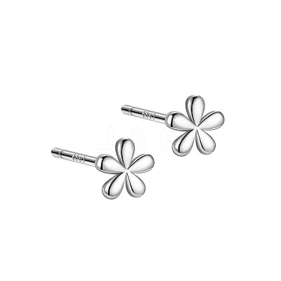 Anti-Tarnish Rhodium Plated 999 Fine Silver Flower Stud Earrings for Women EJEW-S215-02P-1