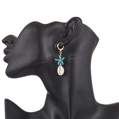 Starfish Synthetic Turquoise Hoop Earrings EJEW-JE06440-1