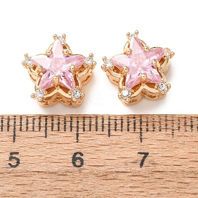 Brass Micro Pave Pink Cubic Zirconia Beads CU-CBAEC99-34G-01-1