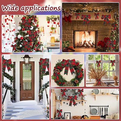 10Pcs 2 Style Christmas Theme Tartan Pattern Polyester Bowknot AJEW-CA0002-64-1