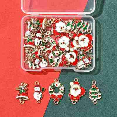 30Pcs 5 Styles Christmas Alloy Enamel Links FIND-FS0004-93-1