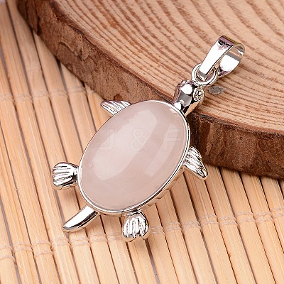 Tortoise Platinum Tone Brass Rose Quartz Pendants G-F265-01J-1