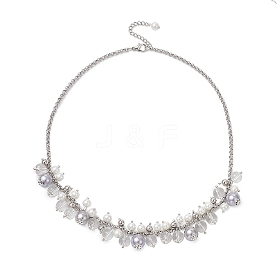 Round Glass Beaded Bib 304 Stainless Steel Rolo Chain Necklaces NJEW-JN05359-02-1