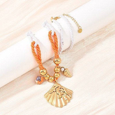 Ocean 304 Stainless Steel Shell Shape Pendant Polyester Rope Necklaces for Women NJEW-K252-10G-1
