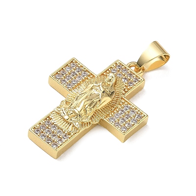 Brass Micro Pave Clear Cubic Zirconia Pendants CU-CBAC53C-01G-1