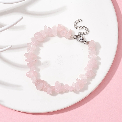 Natural Rose Quartz Chips Beaded Bracelet BJEW-JB09686-02-1