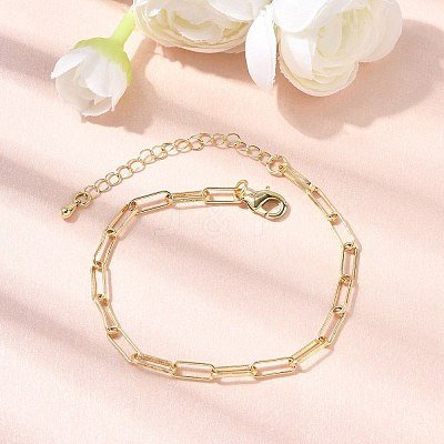 Brass Link Paperclip Chains Bracelet for Women BJEW-A065-03G-1