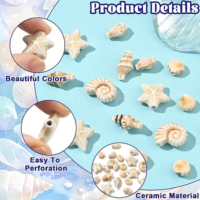 25Pcs 5 Styles Handmade Porcelain Ceramic Beads PORC-YW0001-85-1