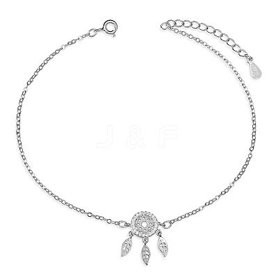Rhodium Plated 925 Sterling Silver Link Anklets JA142A-1