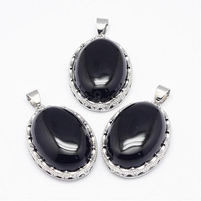 Natural Black Agate Pendants G-D851-13-1