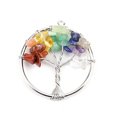 Chakra Natural Mixed Stone Tree fo Life Pendants WG82707-01-1