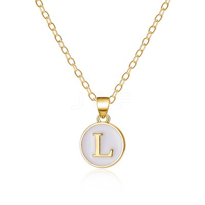 Alloy White Enamel Flat Round with Letter Pendant Necklaces FS-WG63565-12-1