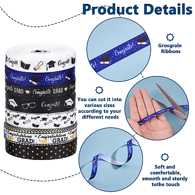 7 Roll 7 Colors Congrats Theme Polyester Printed Grosgrain Ribbon OCOR-PH0004-39-1