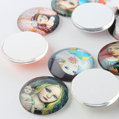 Girl Printed Glass Cabochons GGLA-A002-12mm-PP-1
