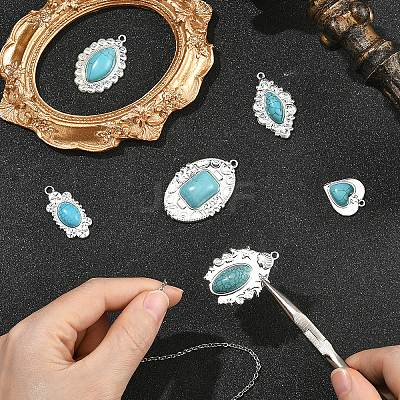 6Pcs 6 Styles Dyed Synthetic Turquoise Pendants STAS-SZ0003-81-1