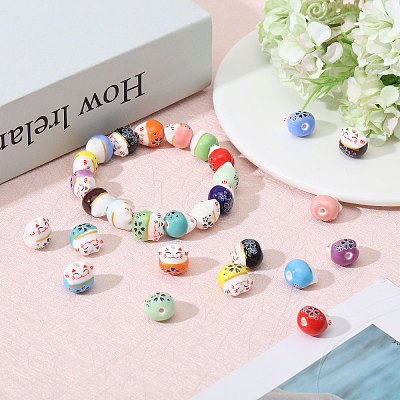 30Pcs 15 Colors Handmade Porcelain Beads PORC-CA0001-21-1