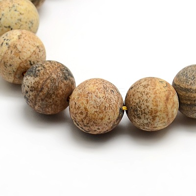 Frosted Natural Picture Jasper Round Bead Strands X-G-M064-10mm-05-1