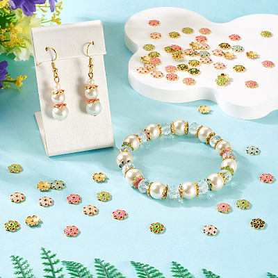 160Pcs 8 Colors Alloy Enamel Bead Caps FIND-TA0008-38-1