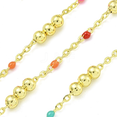 Brass Enamel Round Beaded Link Chain CHC-G022-07G-16-1