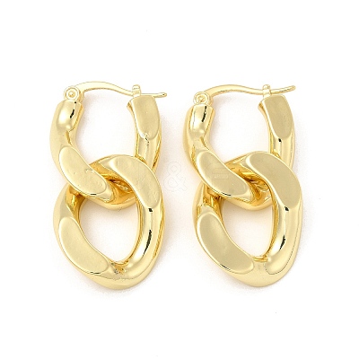 Brass Double Interlocking Oval Dangle Hoop Earrings for Women EJEW-E275-05G-1