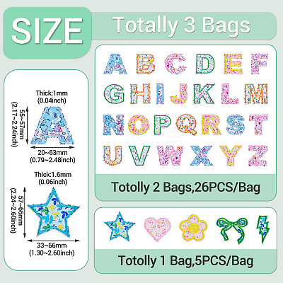 3 Bags Polyester Embroider Self-adhesion Thread Iron on/Sew On Patches PATC-TA0001-52-1