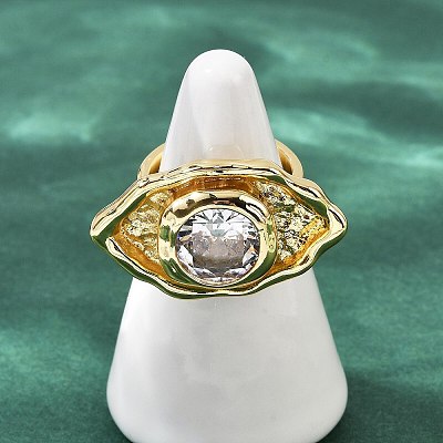 Brass Pave Cubic Zirconia Adjustable Open Cuff Rings for Women RJEW-R032-01G-1