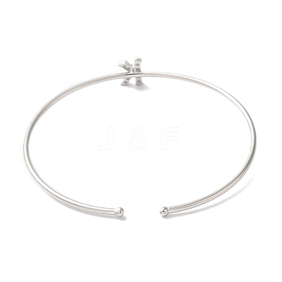 Rack Plating Brass Micro Pave Clear Cubic Zirconia Letter Open Cuff Bangles BJEW-A018-01P-K-1