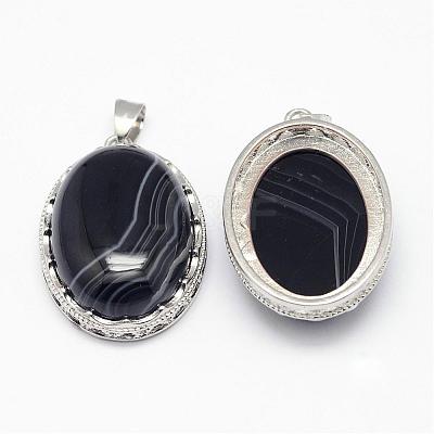 Natural Black Striped Agate/Banded Agate  Pendants G-D851-18-1