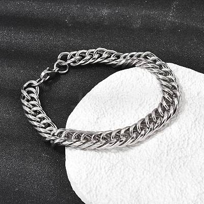201 Stainless Steel Cuban Link Chains Bracelets for Women Men STAS-T077-21P-01-1
