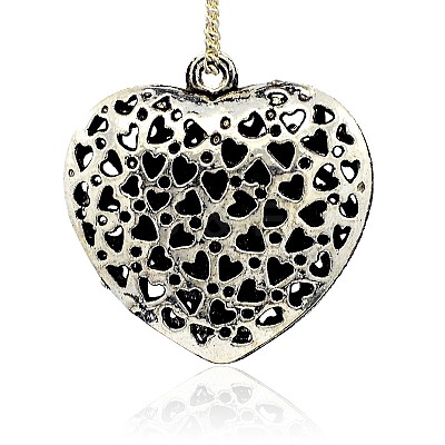 Hollow Antique Silver Plated Alloy Rhinestone Heart Pendants RB-J195-01AS-1