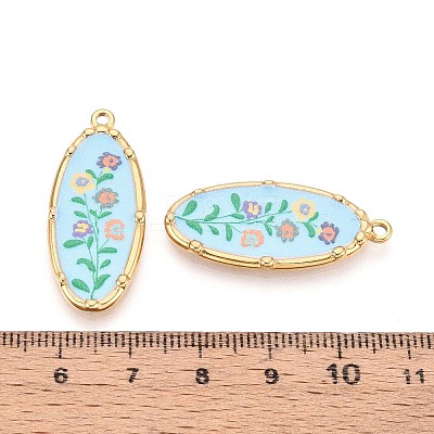 Printed Style 304 Stainless Steel Oval with Flower Pattern Pendants STAS-T071-27B-G-1