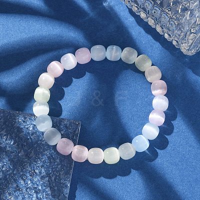 Dyed Natural Selenite Round Beaded Stretch Bracelets for Women BJEW-G731-01B-1