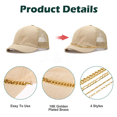4Pcs 4 Styles Brass Paperclip & Cuban Link 7 Curb Chains AJEW-TAC00042-1