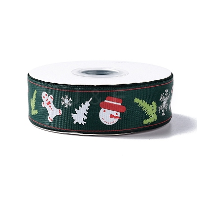 25 Yards Christmas Theme Printed Polyester Grosgrain Ribbon OCOR-C004-02F-1