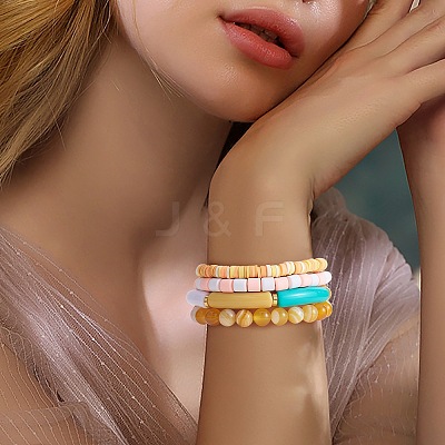 8Pcs 6 Style Synthetic Imperial Jasper & GLass Beaded Stretch Bracelets Set BJEW-SW00086-02-1