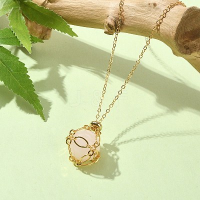 Natural Rose Quartz Round Pendant Necklaces NJEW-JN04565-01-1