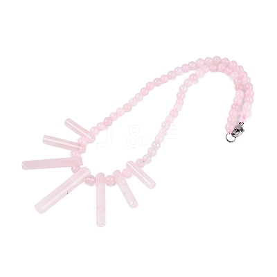 Natural Rose Quartz Round Beaded Fan Bib Necklaces NJEW-N064-04I-1