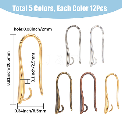 60Pcs 5 Colors Brass Earring Hooks for Earring Designs KK-SP0002-50-1