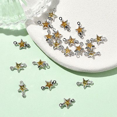 SHEGRACE Brass Pave Cubic Zirconia Star Connector Charms XGRQ2O701-441C-P-1