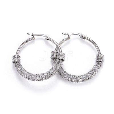 Non-Tarnish 304 Stainless Steel Hoop Earrings EJEW-L232-032B-P-1
