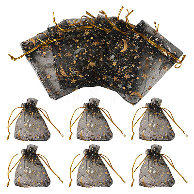 30Pcs Gold Stamping Moon Star Organza Drawstring Gift Bags ABAG-TA0002-21E-1