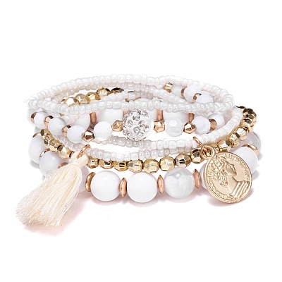 Glass Seed Beads Stretch Bracelet PW-WG01FEA-02-1