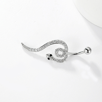 Stylish Snake Stainless Steel Micro Pave Clear Cubic Zirconia Navel Rings UK0800-1